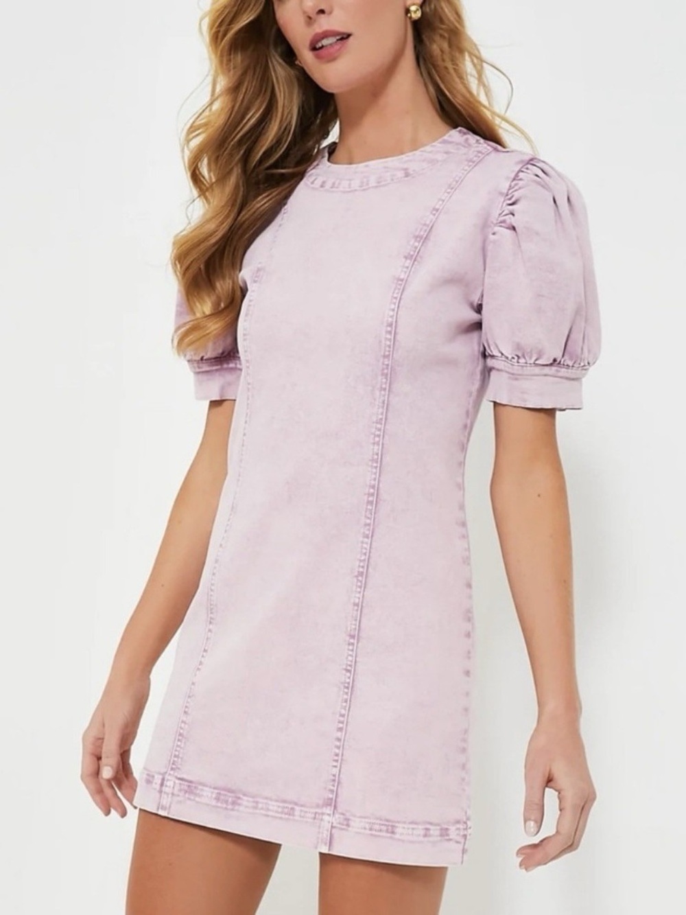 Hyacinth House Purple Lilac Denim Juniper Puff Sleeve Mini Dress Size M